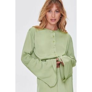 NWT - Satin Bell Sleeve Crop Top - Green - Large